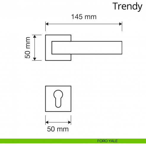 Maniglia per porta interna Trendy Linea Calì su rosetta quadrata bassa foro yale