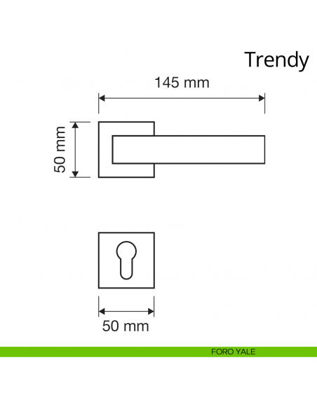 Maniglia per porta interna Trendy Linea Calì su rosetta quadrata bassa foro yale