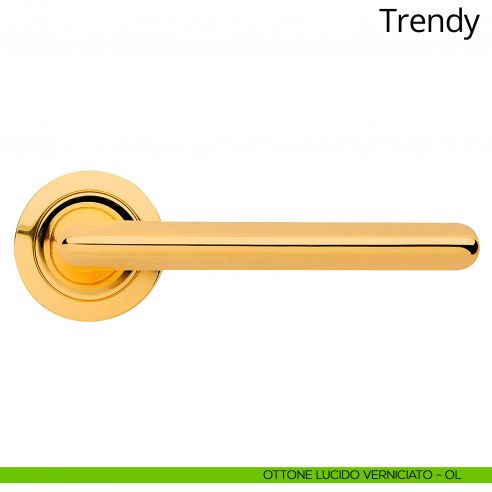 Maniglia per porta interna Trendy Linea Calì rosetta tonda ottone lucido verniciato