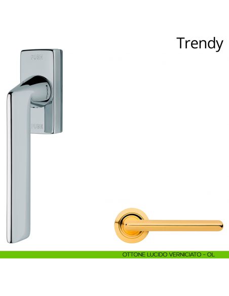 Maniglia per finestra martellina DK antintrusione Trendy Linea Calì ottone lucido