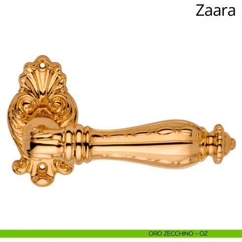 Maniglia per porta interna Zaara Linea Calì con rosetta artistica oro zecchino