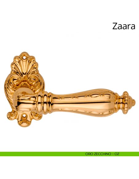 Maniglia per porta interna Zaara Linea Calì con rosetta artistica oro zecchino