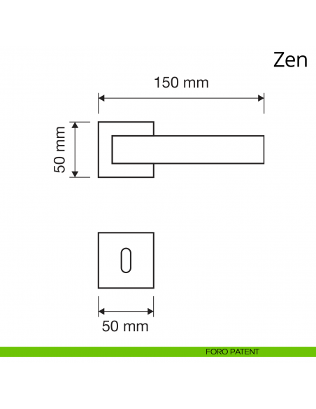 Maniglia per porta interna Zen Linea Calì su rosetta quadrata bassa foro patent