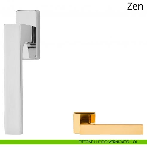 Maniglia per finestra martellina DK Zen Linea Calì ottone lucido verniciato