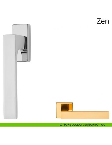 Maniglia per finestra martellina DK Zen Linea Calì ottone lucido verniciato