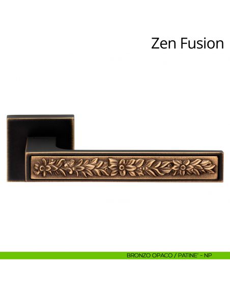 Maniglia per porta interna Zen Fusion Linea Calì rosetta quadrata tradizionale bronzo opaco + patinè