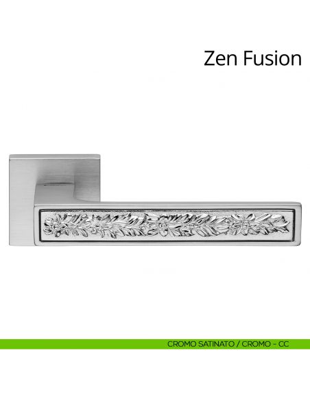 Maniglia per porta interna Zen Fusion Linea Calì su rosetta quadrata bassa cromo satinato + cromo