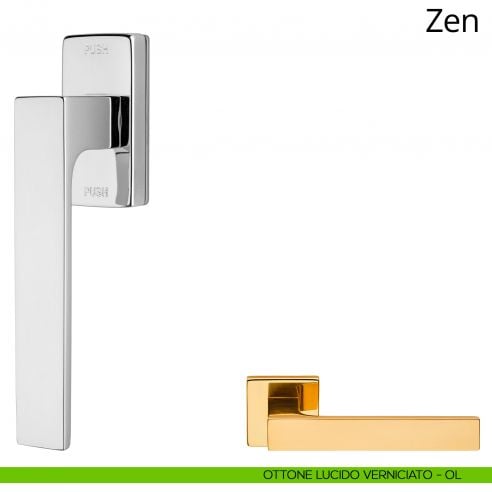 Maniglia per finestra martellina DK antintrusione Zen Linea Calì ottone lucido verniciato