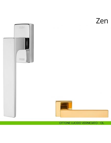 Maniglia per finestra martellina DK antintrusione Zen Linea Calì ottone lucido verniciato