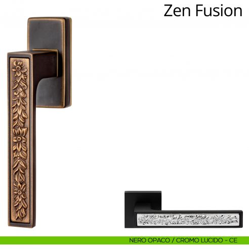 Maniglia per finestra martellina DK Zen Fusion Linea Calì nero opaco + cromo lucido
