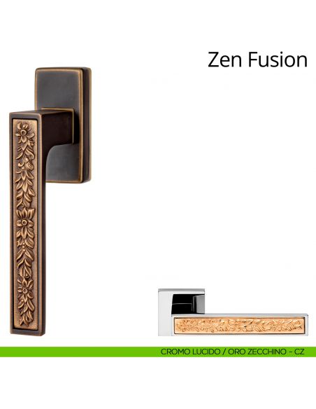 Maniglia per finestra martellina DK Zen Fusion Linea Calì cromo lucido + oro zecchino