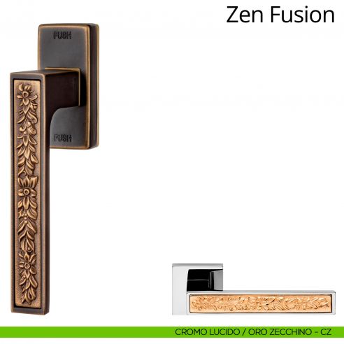 Maniglia per finestra martellina DK antintrusione Zen Fusion Linea Calì cromo lucido + oro zecchino