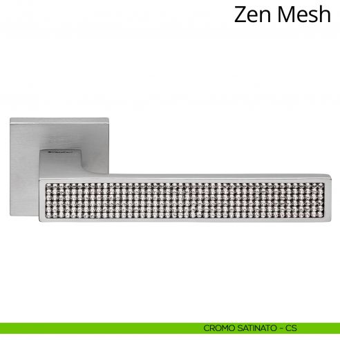 Maniglia per porta interna con Swarovski Zen Mesh Linea Calì rosetta quadrata tradizionale cromo satinato