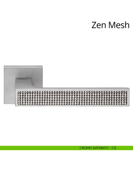 Maniglia per porta interna con Swarovski Zen Mesh Linea Calì rosetta quadrata tradizionale cromo satinato