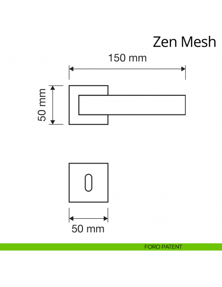Maniglia per porta interna con Swarovski Zen Mesh Linea Calì su rosetta quadrata bassa foro patent