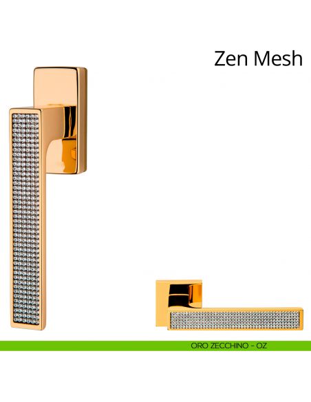 Maniglia per finestra con Swarovski martellina DK Zen Mesh Linea Calì oro zecchino