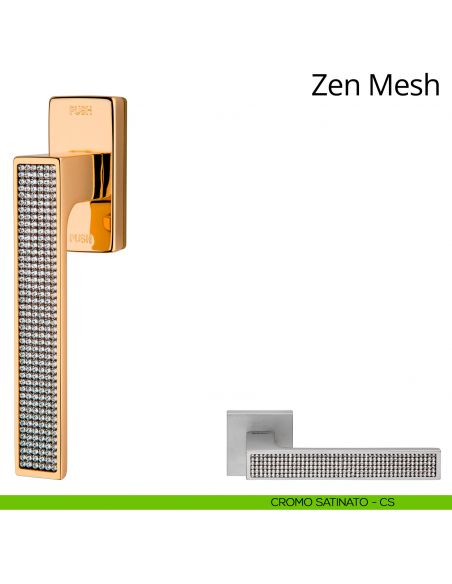 Maniglia per finestra con Swarovski martellina DK antintrusione Zen Mesh Linea Calì cromo satinato