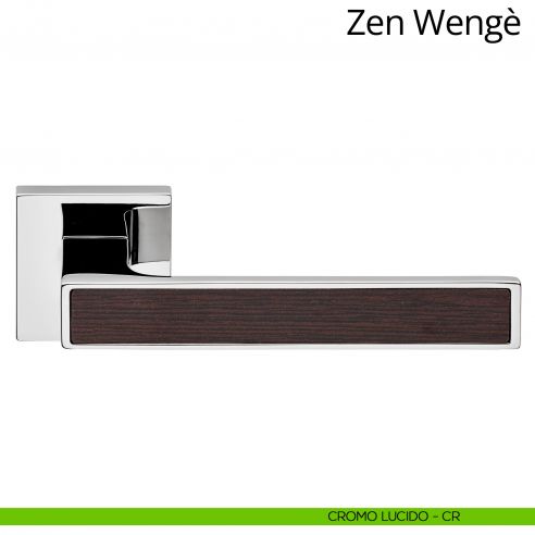 Maniglia per porta interna con Legno Zen Wengè Linea Calì rosetta quadrata tradizionale cromo lucido