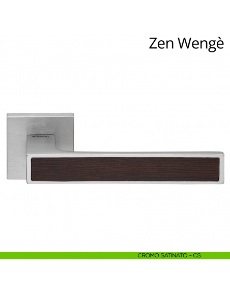 Maniglia per porta interna con Legno Zen Wengè Linea Calì rosetta quadrata tradizionale cromo satinato