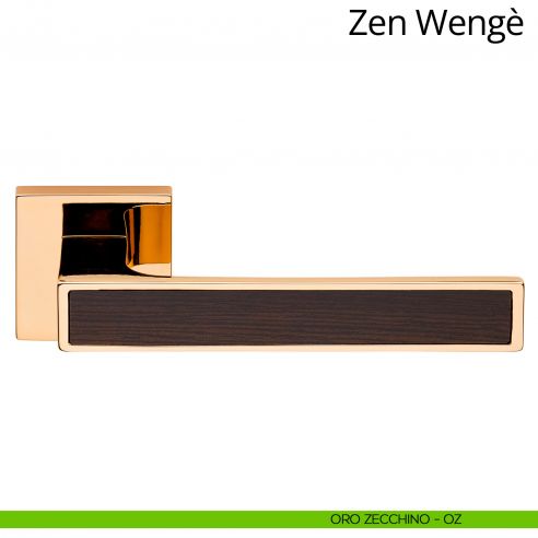 Maniglia per porta interna con Legno Zen Wengè Linea Calì rosetta quadrata tradizionale oro zecchino