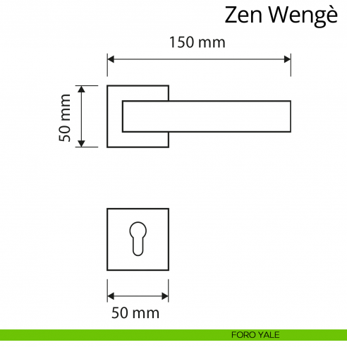 Maniglia per porta interna con Legno Zen Wengè Linea Calì rosetta quadrata tradizionale foro yale