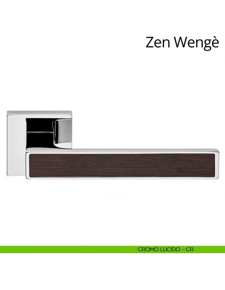 Maniglia per porta interna con Legno Zen Wengè Linea Calì su rosetta quadrata bassa cromo lucido