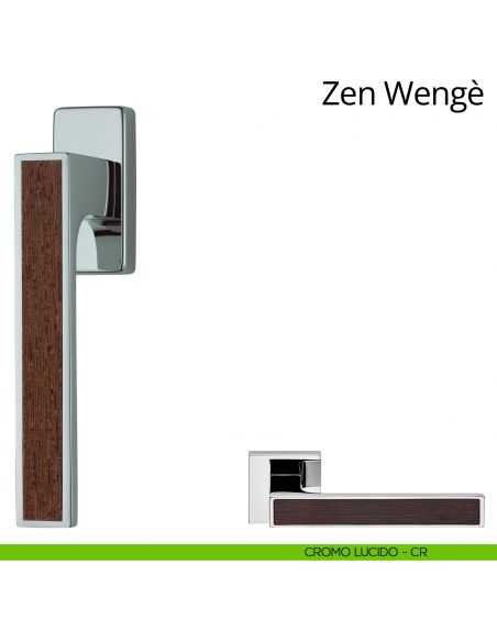 Maniglia per finestra con Legno martellina DK Zen Wengè Linea Calì cromo lucido