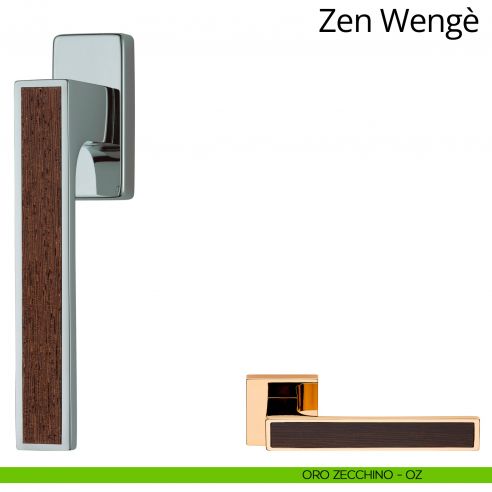 Maniglia per finestra con Legno martellina DK Zen Wengè Linea Calì oro zecchino