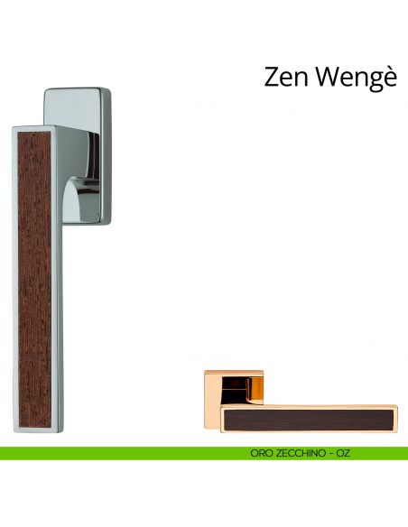 Maniglia per finestra con Legno martellina DK Zen Wengè Linea Calì oro zecchino