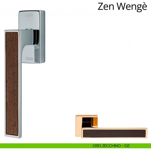 Maniglia per finestra con Legno martellina DK antintrusione Zen Wengè Linea Calì oro zecchino