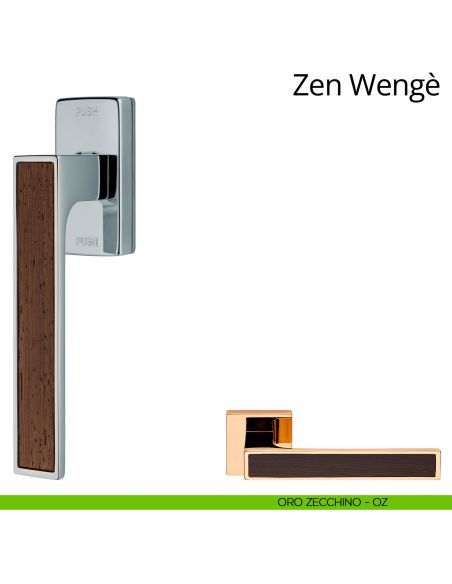 Maniglia per finestra con Legno martellina DK antintrusione Zen Wengè Linea Calì oro zecchino