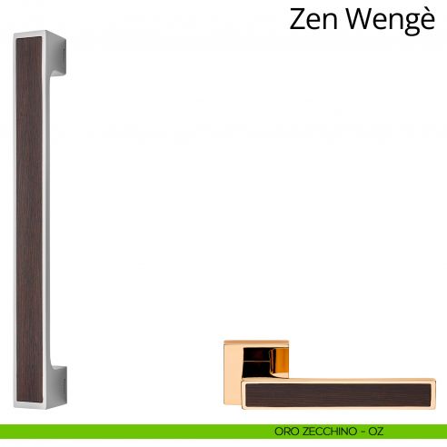 Maniglione con Legno per porta dritto Zen Wengè Linea Calì oro zecchino