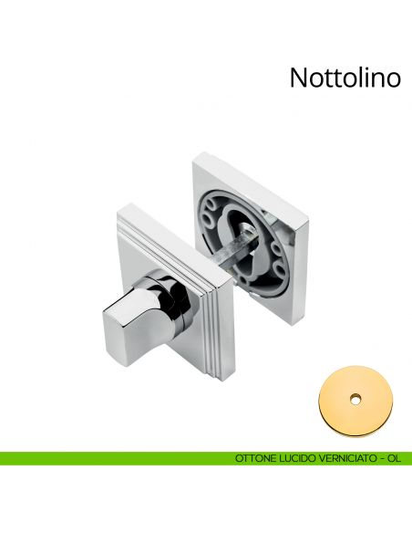 Nottolino per porta 016 Linea Calì con rosetta quadrata ottone lucido verniciato