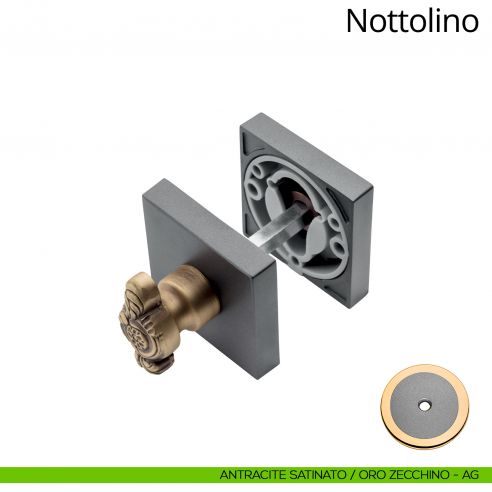 Nottolino per porta 019 Linea Calì con rosetta quadrata antracite satinato + oro zecchino