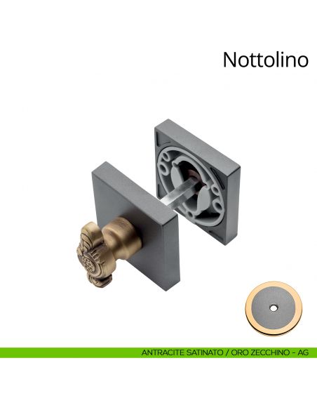 Nottolino per porta 019 Linea Calì con rosetta quadrata antracite satinato + oro zecchino