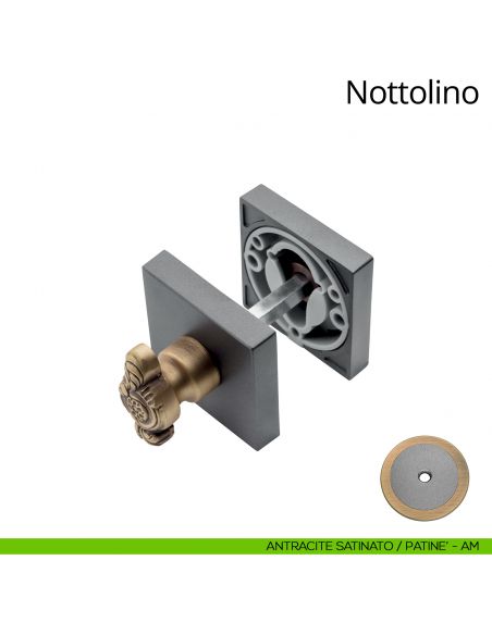 Nottolino per porta 019 Linea Calì con rosetta quadrata antracite satinato + patinè