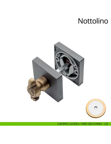 Nottolino per porta 019 Linea Calì con rosetta quadrata cromo lucido + oro zecchino