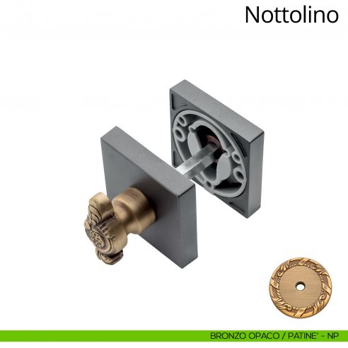 Nottolino per porta 019 Linea Calì con rosetta quadrata bronzo opaco + patinè