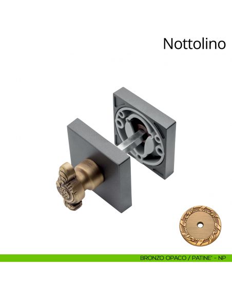 Nottolino per porta 019 Linea Calì con rosetta quadrata bronzo opaco + patinè