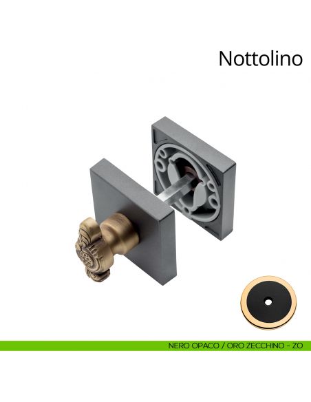 Nottolino per porta 019 Linea Calì con rosetta quadrata nero opaco + oro zecchino