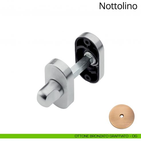 Nottolino per porta 096 Linea Calì con rosetta ovale ottone bronzato graffiato