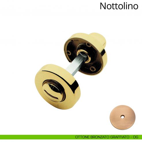 Nottolino per porta 101 Linea Calì con rosetta tonda 45 mm ottone bronzato graffiato