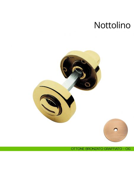 Nottolino per porta 101 Linea Calì con rosetta tonda 45 mm ottone bronzato graffiato