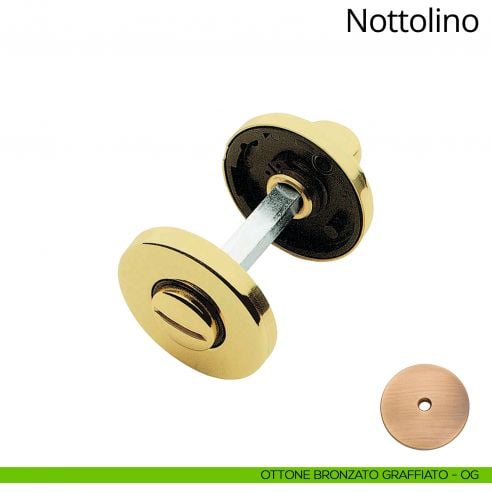 Nottolino per porta 101 Linea Calì con rosetta tonda 50 mm ottone bronzato graffiato