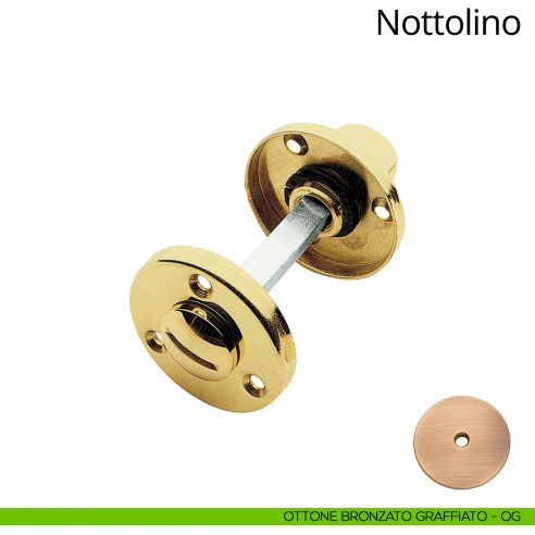 Nottolino per porta 109 Linea Calì con rosetta tonda 45 mm ottone bronzato graffiato