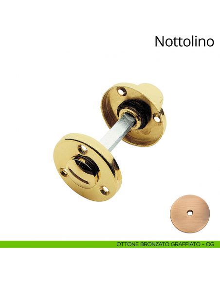 Nottolino per porta 109 Linea Calì con rosetta tonda 45 mm ottone bronzato graffiato