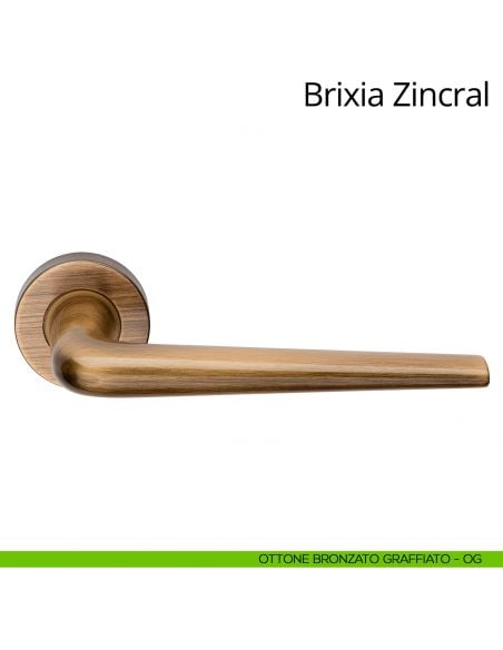Maniglia per porta interna Brixia Zincral Linea Calì rosetta tonda ottone bronzato graffiato