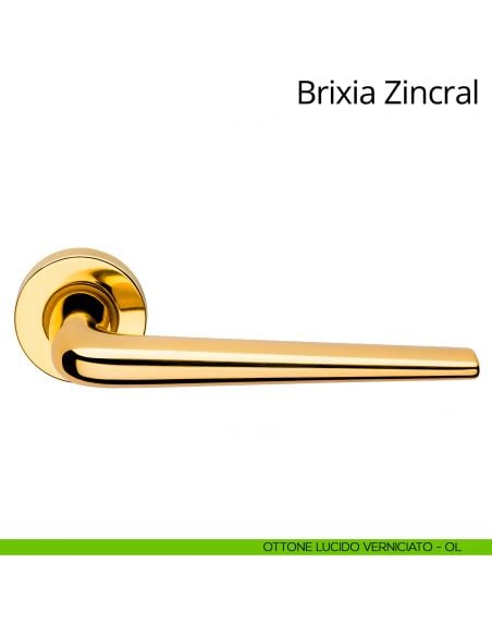 Maniglia per porta interna Brixia Zincral Linea Calì rosetta tonda ottone lucido verniciato
