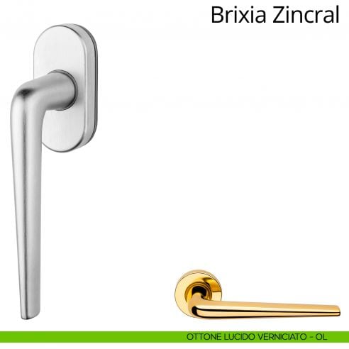 Maniglia per finestra martellina DK Brixia Zincral Linea Calì ottone lucido verniciato