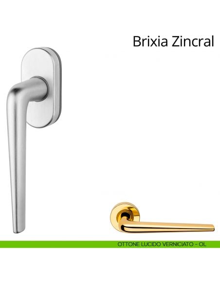 Maniglia per finestra martellina DK Brixia Zincral Linea Calì ottone lucido verniciato